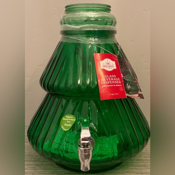 Christmas Holiday Time Green Christmas Tree Shape Beverage Dispenser.